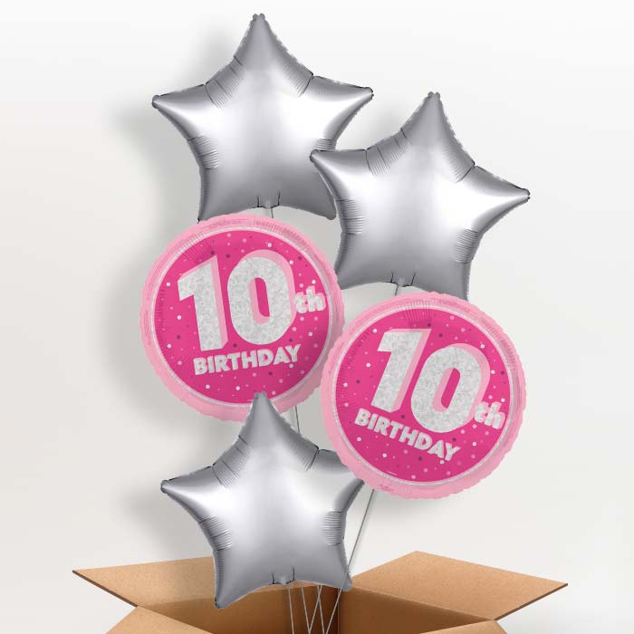 Hot Pink and Silver 10th Birthday Foil Balloon in a Box - 5 Balloon | Small Indoor Plants