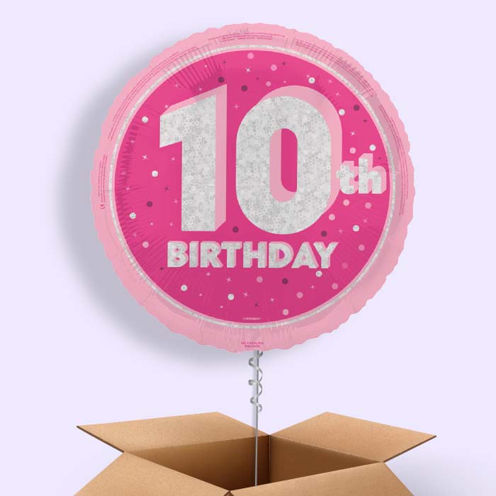 Hot Pink and Silver 10th Birthday Foil Balloon in a Box - 1 Balloon | Small Indoor Plants