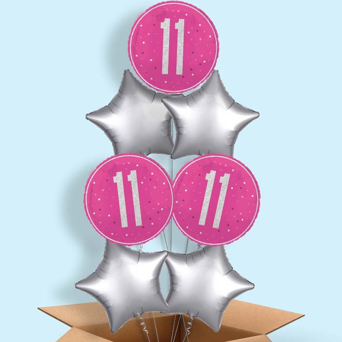Hot Pink and Silver 11th Birthday Foil Balloon in a Box - 7 Balloon | Small Indoor Plants