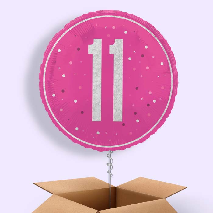 Hot Pink and Silver 11th Birthday Foil Balloon in a Box - 1 Balloon | Small Indoor Plants