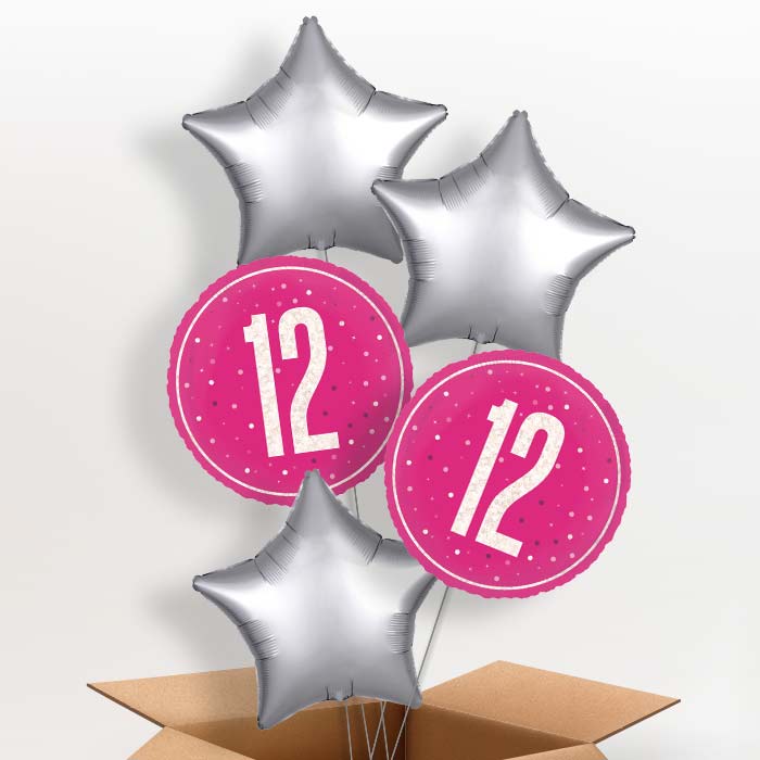 Hot Pink and Silver 12th Birthday Foil Balloon in a Box - 5 Balloon | Small Indoor Plants