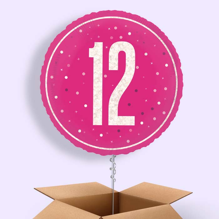 Hot Pink and Silver 12th Birthday Foil Balloon in a Box - 1 Balloon | Small Indoor Plants