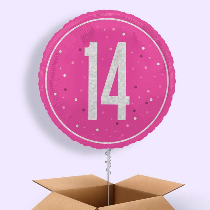 Hot Pink and Silver 14th Birthday Foil Balloon in a Box - 1 Balloon | Small Indoor Plants