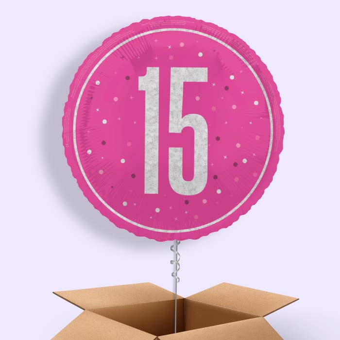Hot Pink and Silver 15th Birthday Foil Balloon in a Box - 1 Balloon | Small Indoor Plants