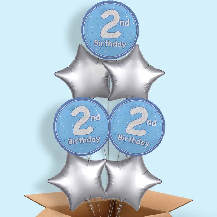 Blue and Silver 2nd Birthday Foil Balloon in a Box - 7 Balloon | Small Indoor Plants