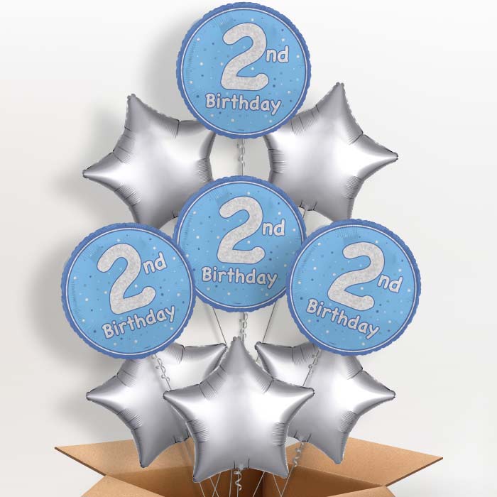 Blue and Silver 2nd Birthday Foil Balloon in a Box - 9 Balloon | Small Indoor Plants