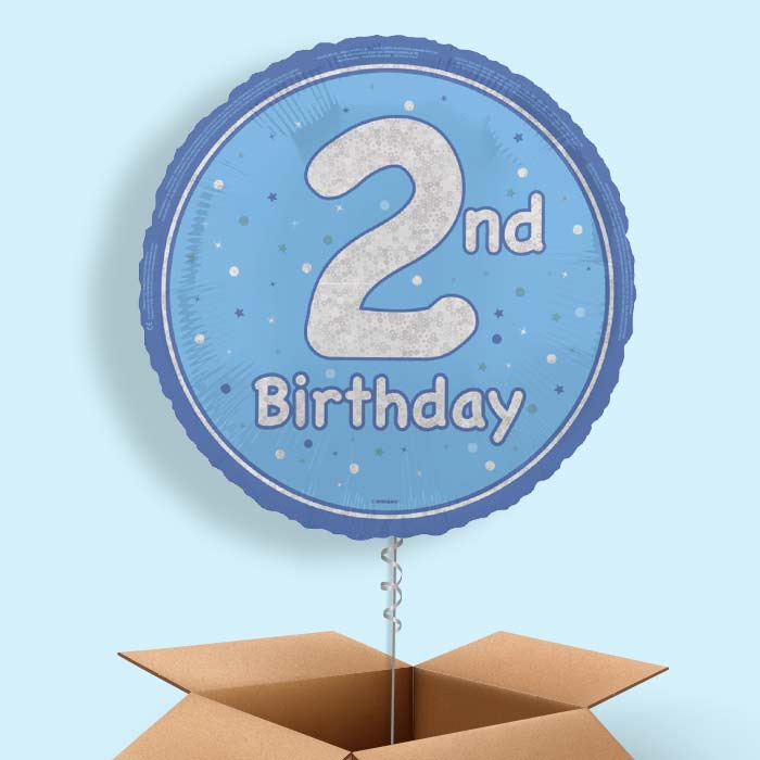 Blue and Silver 2nd Birthday Foil Balloon in a Box - 1 Balloon | Small Indoor Plants