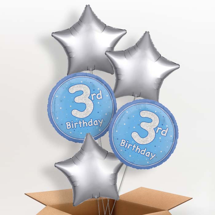 Blue and Silver 3rd Birthday Foil Balloon in a Box - 5 Balloon | Small Indoor Plants