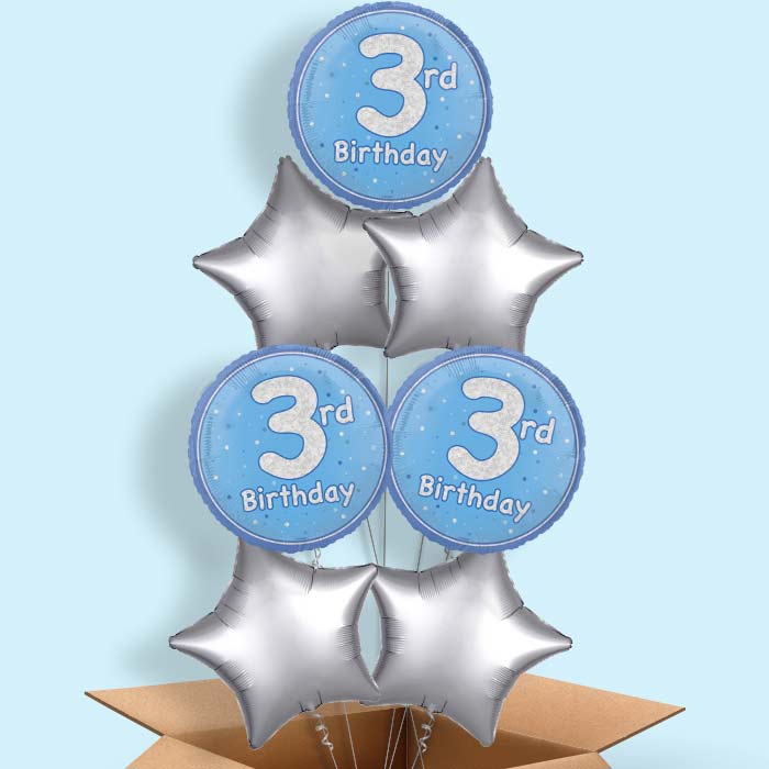 Blue and Silver 3rd Birthday Foil Balloon in a Box - 7 Balloon | Small Indoor Plants