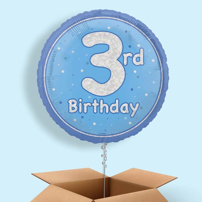 Blue and Silver 3rd Birthday Foil Balloon in a Box - 1 Balloon | Small Indoor Plants