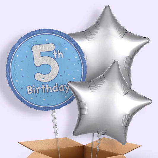 Blue and Silver 5th Birthday Foil Balloon in a Box - 3 Balloon | Small Indoor Plants