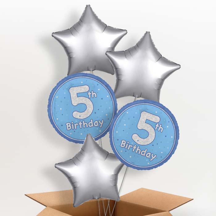 Blue and Silver 5th Birthday Foil Balloon in a Box - 7 Balloon | Small Indoor Plants