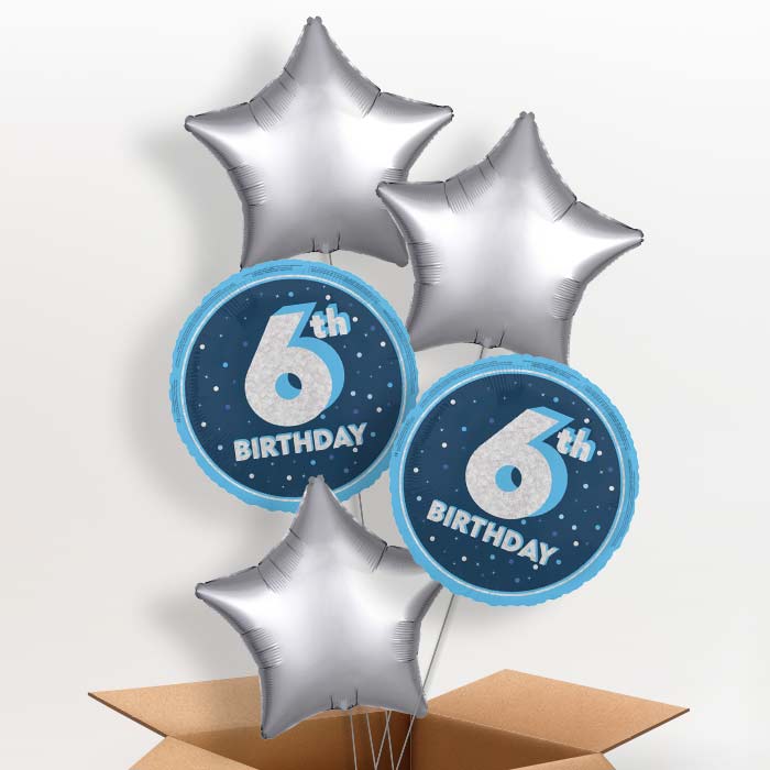 Navy Blue and Silver 6th Birthday Foil Balloon in a Box - 5 Balloon | Small Indoor Plants
