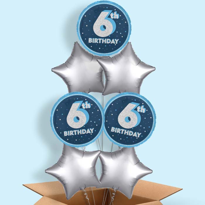 Navy Blue and Silver 6th Birthday Foil Balloon in a Box - 7 Balloon | Small Indoor Plants