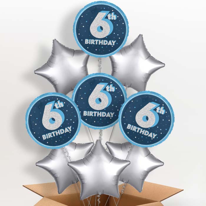 Navy Blue and Silver 6th Birthday Foil Balloon in a Box - 9 Balloon | Small Indoor Plants