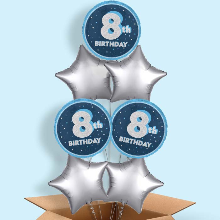 Navy Blue and Silver 8th Birthday Foil Balloon in a Box - 7 Balloon | Small Indoor Plants