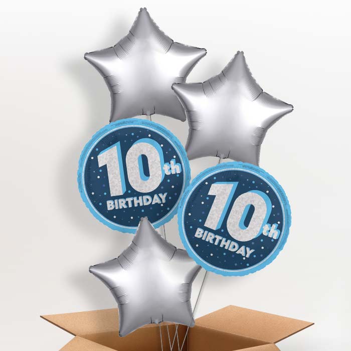 Navy Blue and Silver 10th Birthday Foil Balloon in a Box - 5 Balloon | Small Indoor Plants