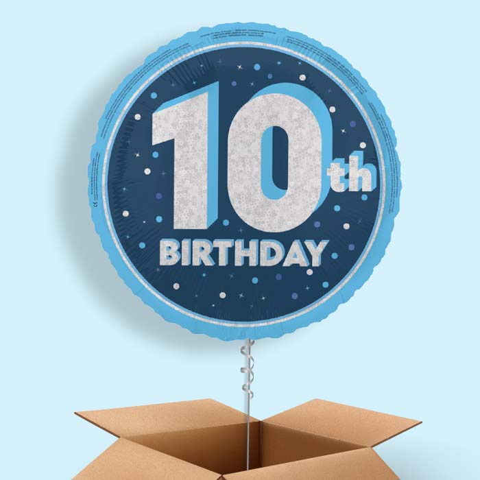 Navy Blue and Silver 10th Birthday Foil Balloon in a Box - 1 Balloon | Small Indoor Plants