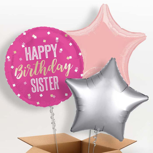 Hot Pink Happy Birthday Sister Foil Balloon in a Box - 3 Balloon | Small Indoor Plants