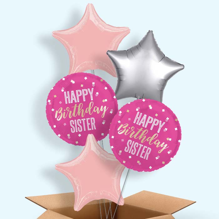 Hot Pink Happy Birthday Sister Foil Balloon in a Box - 5 Balloon | Small Indoor Plants