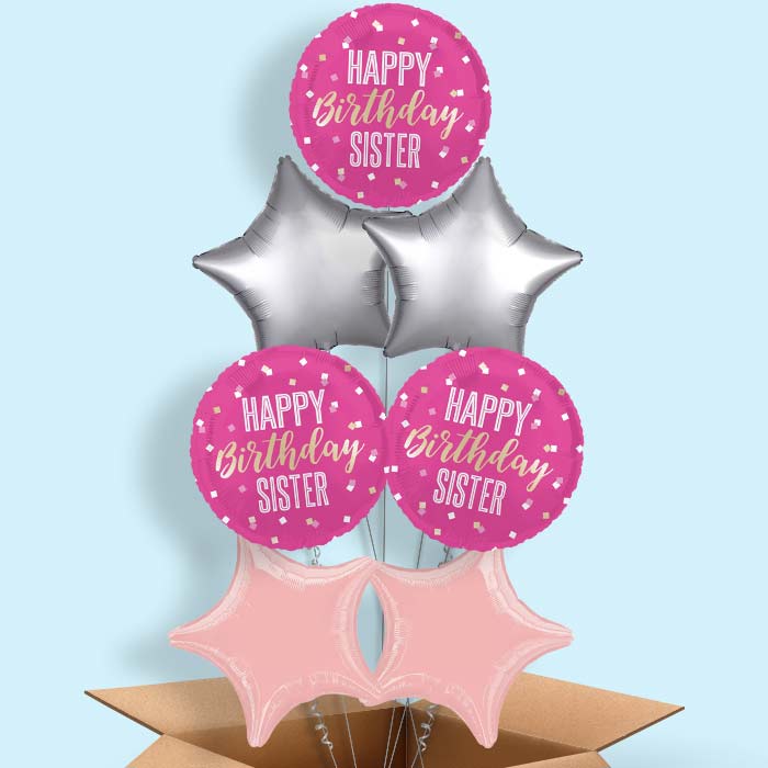 Hot Pink Happy Birthday Sister Foil Balloon in a Box - 7 Balloon | Small Indoor Plants