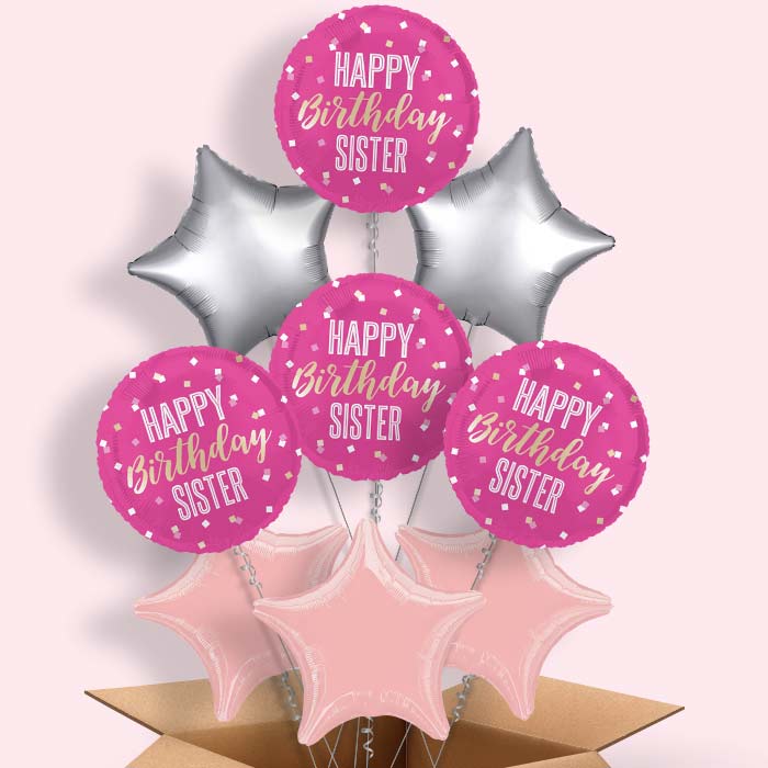 Hot Pink Happy Birthday Sister Foil Balloon in a Box - 9 Balloon | Small Indoor Plants