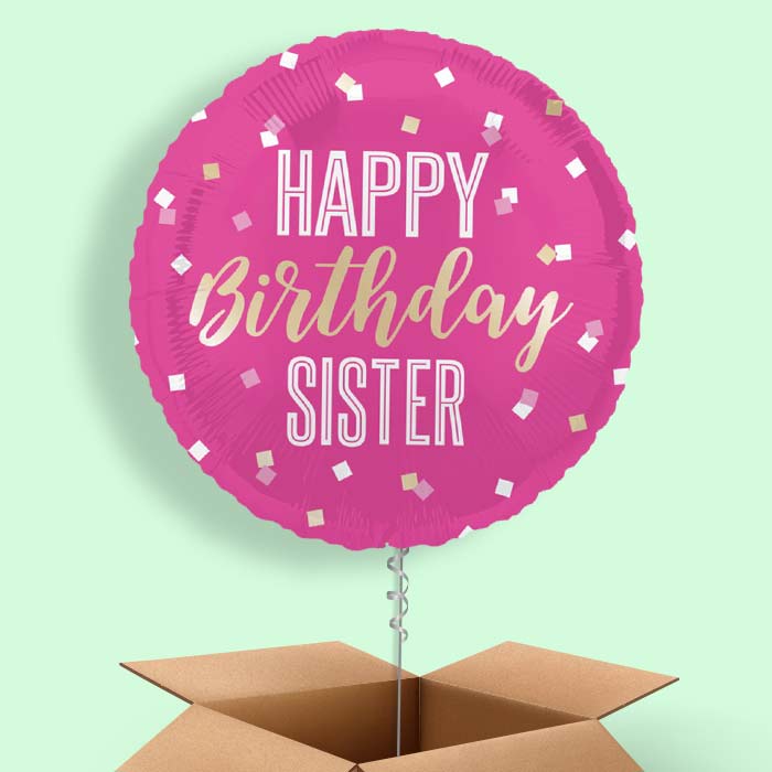 Hot Pink Happy Birthday Sister Foil Balloon in a Box - 1 Balloon | Small Indoor Plants