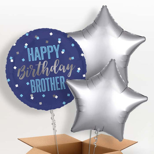 Navy Blue Happy Birthday Brother Foil Balloon in a Box - 3 Balloon | Small Indoor Plants