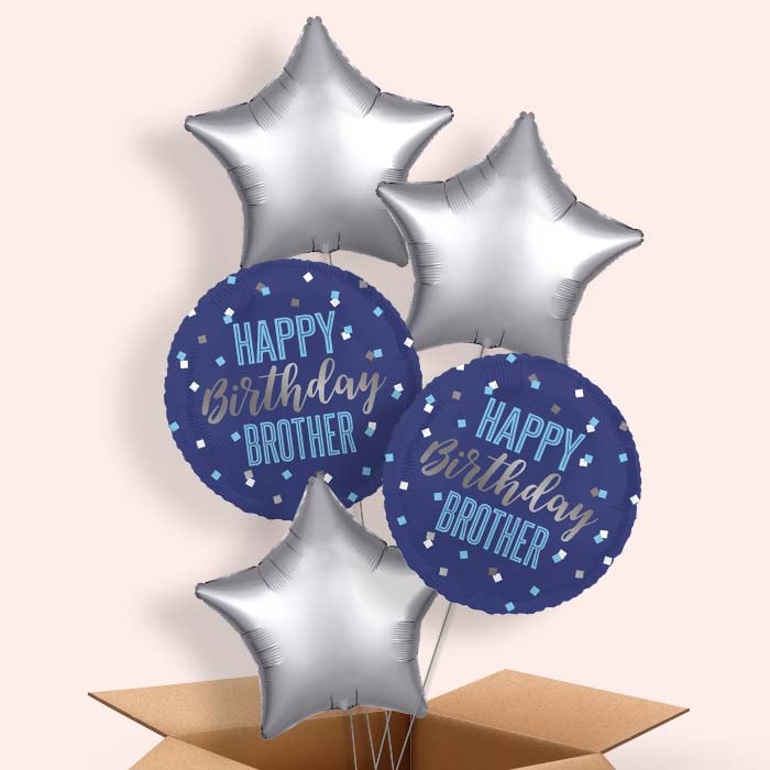 Navy Blue Happy Birthday Brother Foil Balloon in a Box - 5 Balloon | Small Indoor Plants