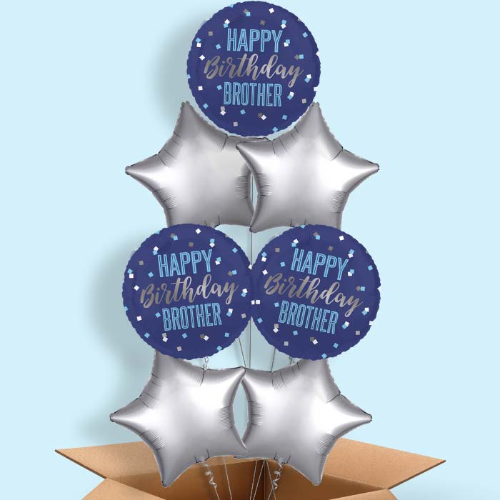 Navy Blue Happy Birthday Brother Foil Balloon in a Box - 7 Balloon | Small Indoor Plants