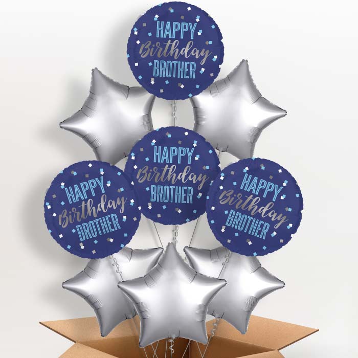 Navy Blue Happy Birthday Brother Foil Balloon in a Box - 9 Balloon | Small Indoor Plants