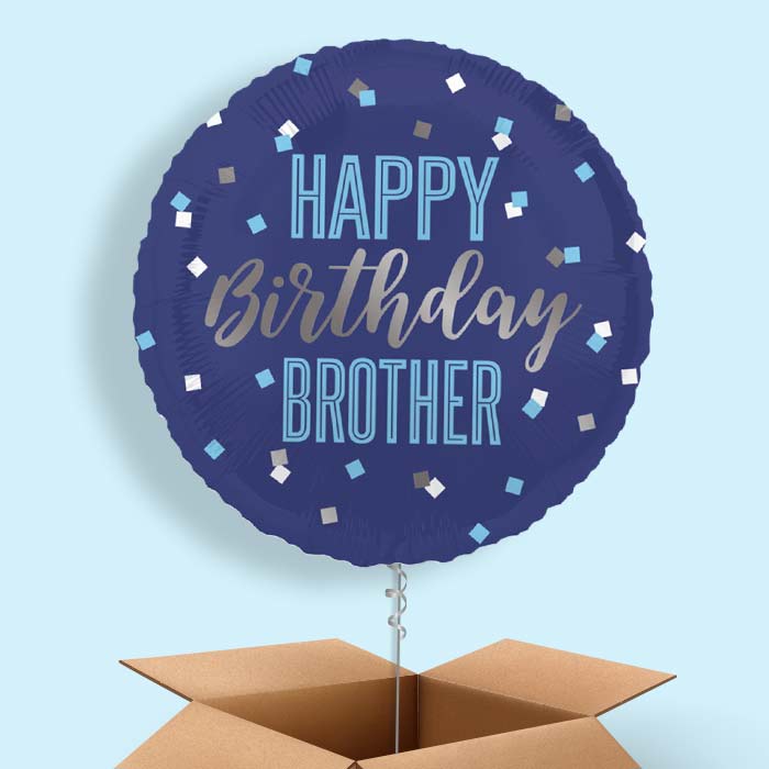 Navy Blue Happy Birthday Brother Foil Balloon in a Box - 1 Balloon | Small Indoor Plants