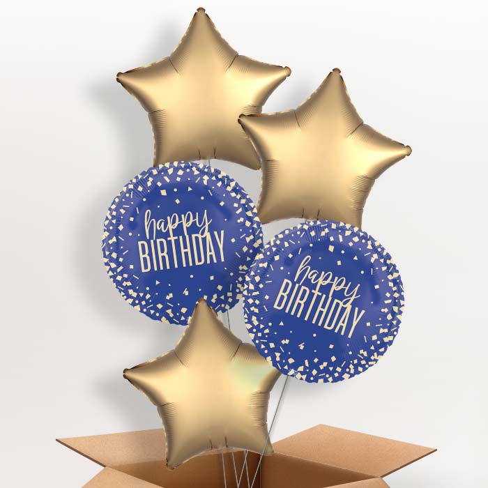 Navy Blue and Gold Confetti Happy Birthday Foil Balloon in a Box - 5 Balloon | Small Indoor Plants