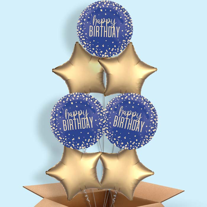 Navy Blue and Gold Confetti Happy Birthday Foil Balloon in a Box - 7 Balloon | Small Indoor Plants