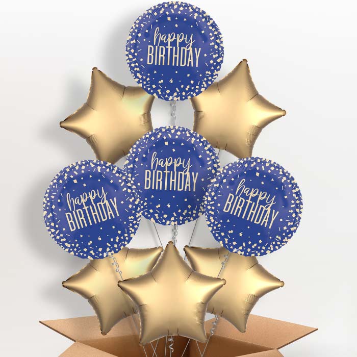 Navy Blue and Gold Confetti Happy Birthday Foil Balloon in a Box - 9 Balloon | Small Indoor Plants