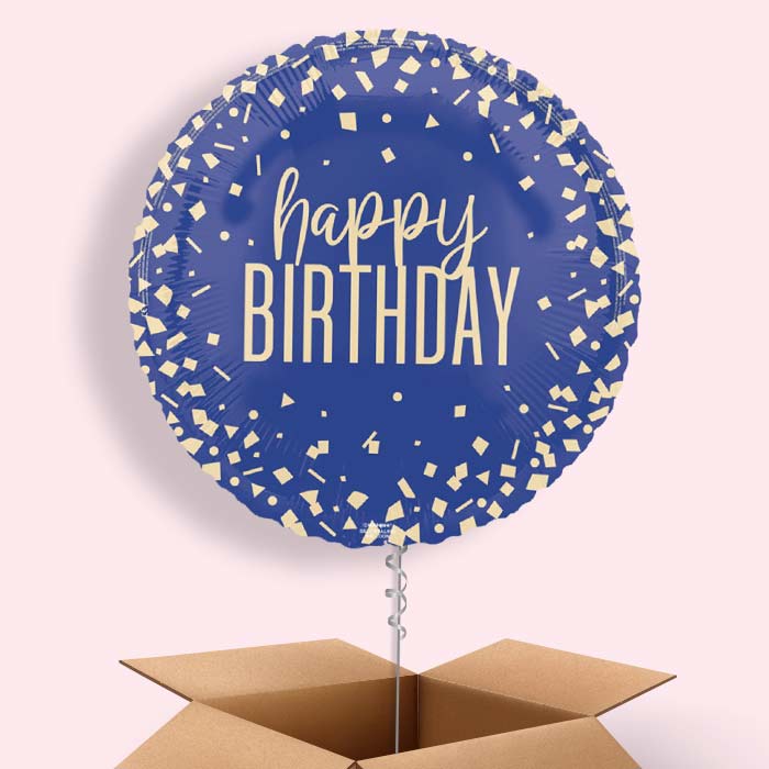 Navy Blue and Gold Confetti Happy Birthday Foil Balloon in a Box - 1 Balloon | Small Indoor Plants