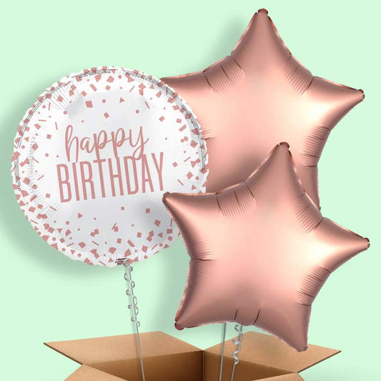 Rose Gold Confetti Happy Birthday Foil Balloon in a Box - 3 Balloon | Small Indoor Plants