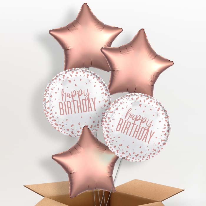 Rose Gold Confetti Happy Birthday Foil Balloon in a Box - 5 Balloon | Small Indoor Plants