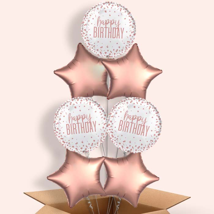 Rose Gold Confetti Happy Birthday Foil Balloon in a Box - 7 Balloon | Small Indoor Plants