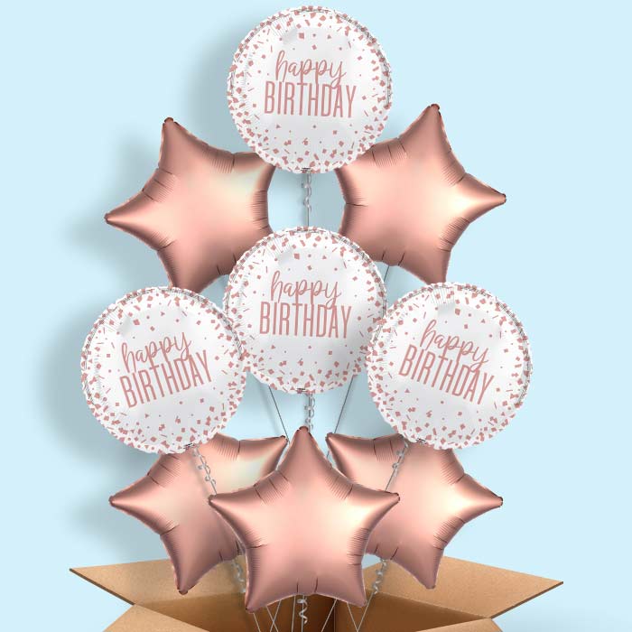 Rose Gold Confetti Happy Birthday Foil Balloon in a Box - 9 Balloon | Small Indoor Plants