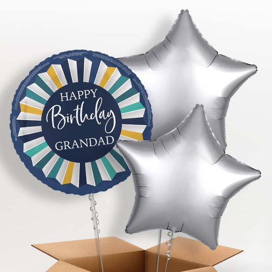 Navy Blue Happy Birthday Grandad Foil Balloon in a Box - 3 Balloon | Small Indoor Plants