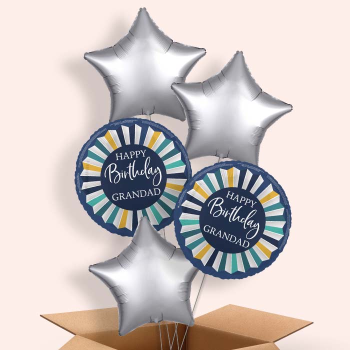 Navy Blue Happy Birthday Grandad Foil Balloon in a Box - 5 Balloon | Small Indoor Plants
