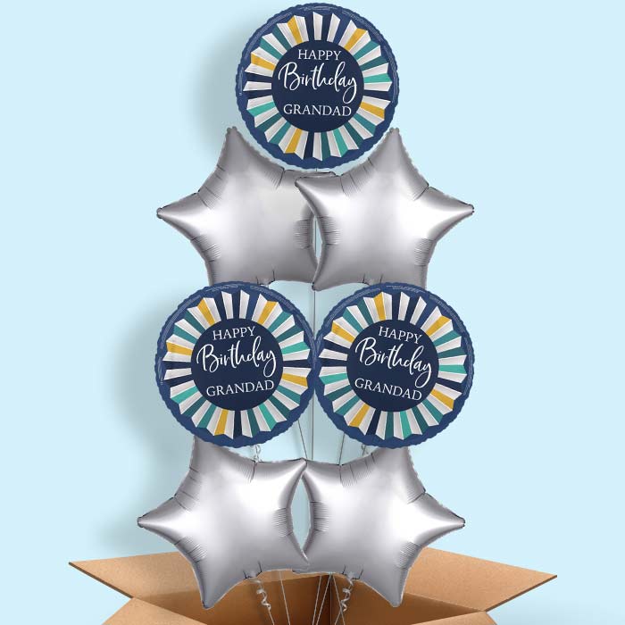 Navy Blue Happy Birthday Grandad Foil Balloon in a Box - 7 Balloon | Small Indoor Plants