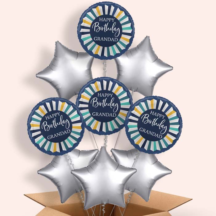Navy Blue Happy Birthday Grandad Foil Balloon in a Box - 9 Balloon | Small Indoor Plants