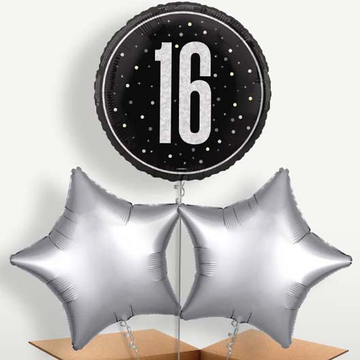 Black & Silver 16th Birthday Balloon Bunch | Small Indoor Plants