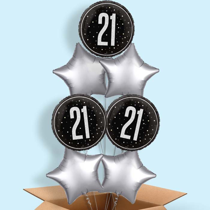 Black and Silver 21st Birthday Foil Balloon in a Box