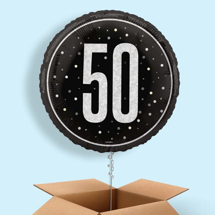 Black and Silver 50th Birthday Foil Balloon in a Box - 1 Balloon | Small Indoor Plants