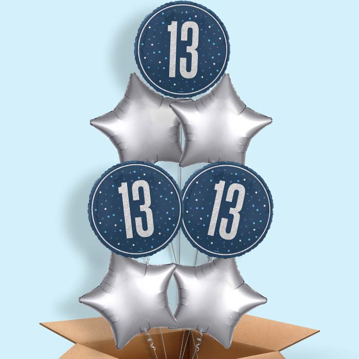 Navy Blue and Silver 13th Birthday Foil Balloon in a Box - 7 Balloon | Small Indoor Plants