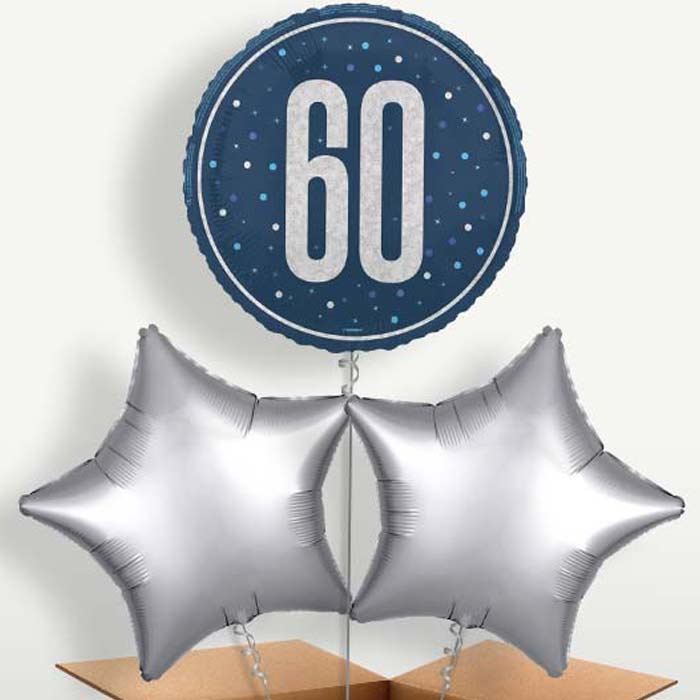 Navy Blue & Silver 60th Birthday Balloon Bunches | Small Indoor Plants