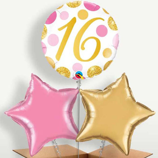 Pink & Gold 16 Birthday Balloon Bunch | Small Indoor Plants